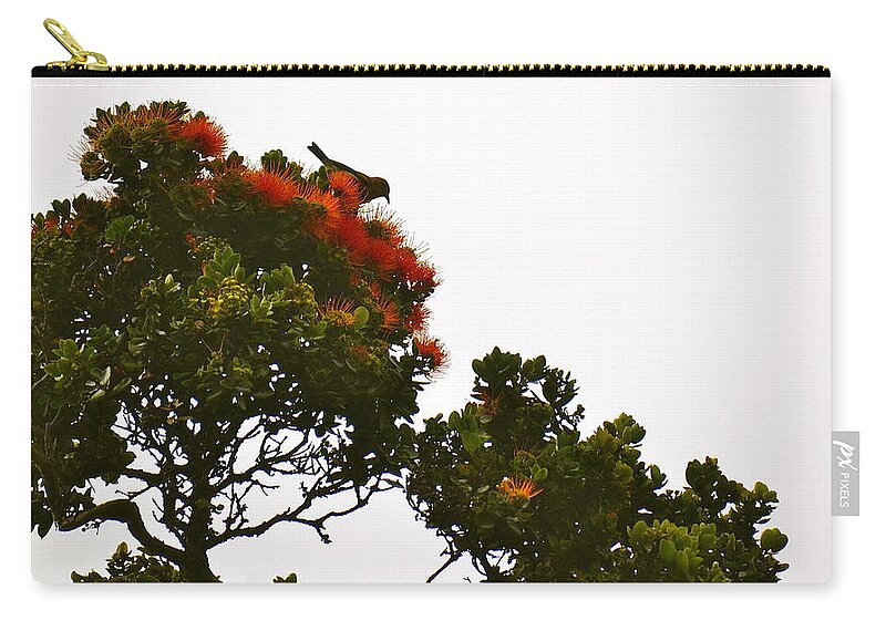 Hawaii Zip Pouch featuring the photograph Apapane atop an Orange Ohia Lehua Tree by Lehua Pekelo-Stearns