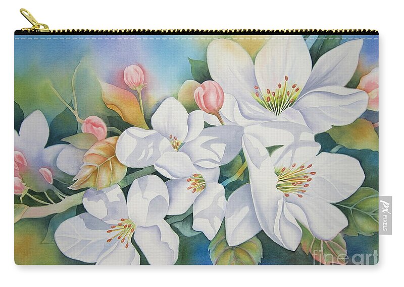 Apple Blossoms Zip Pouch featuring the painting Apple Blossom Time by Deborah Ronglien