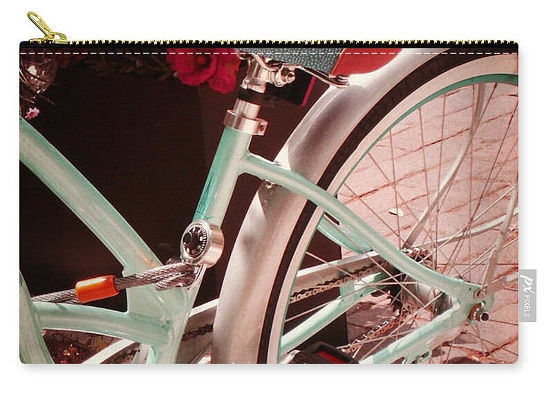 Aqua Zip Pouch featuring the digital art Aqua Bicycle by Valerie Reeves