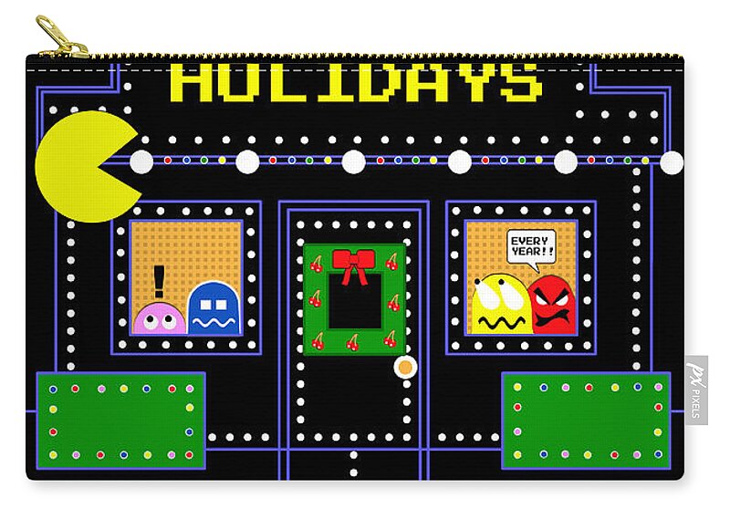 Retro Zip Pouch featuring the digital art Arcade Holiday by Shawna Rowe