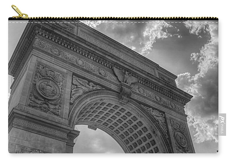 Photography Arch At Washington Square Hdr Black And White High Definition Gray Detail New York City Park Zip Pouch featuring the photograph Arch at Washington Square by Paul Watkins