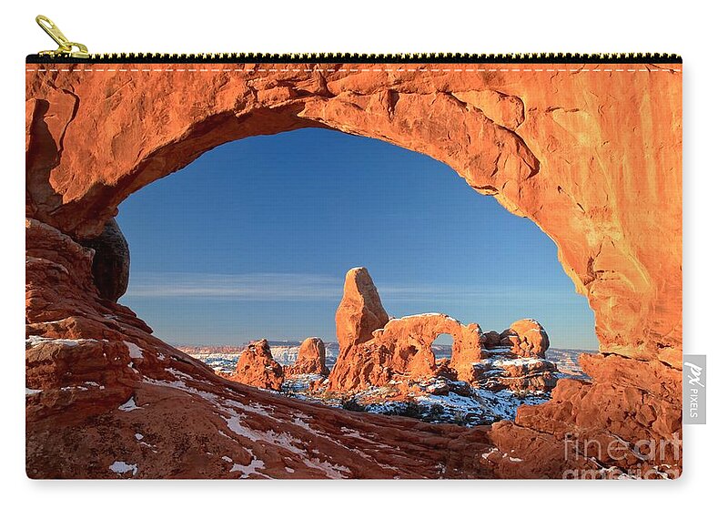 North Window Arch Zip Pouch featuring the photograph Arches Window Frame by Adam Jewell