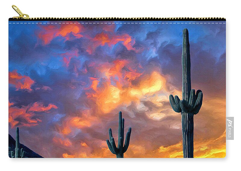 Arizona Zip Pouch featuring the painting Arizona Desert Sunset by Dominic Piperata