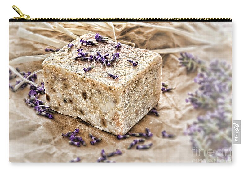 Soap Zip Pouch featuring the photograph Aromatherapy Natural Scented Soap and Lavender by Olivier Le Queinec