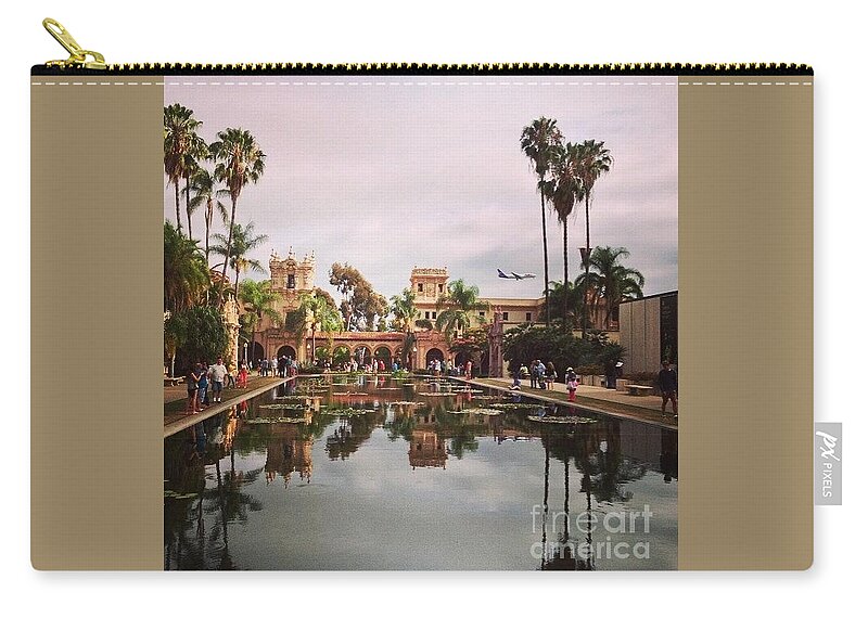 San Diego Zip Pouch featuring the photograph Arriving San Diego And Reflecting Balboa Park by Denise Railey