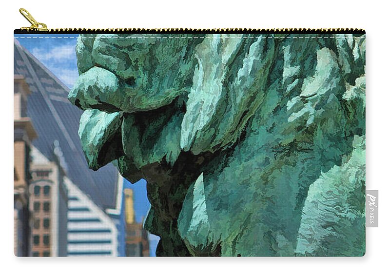 Chicago Zip Pouch featuring the painting Art Institute in Chicago Lion by Christopher Arndt