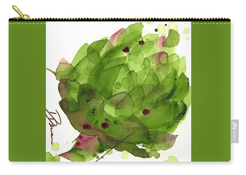 Modern Botanical Watercolor Zip Pouch featuring the painting Artichoke II by Dawn Derman