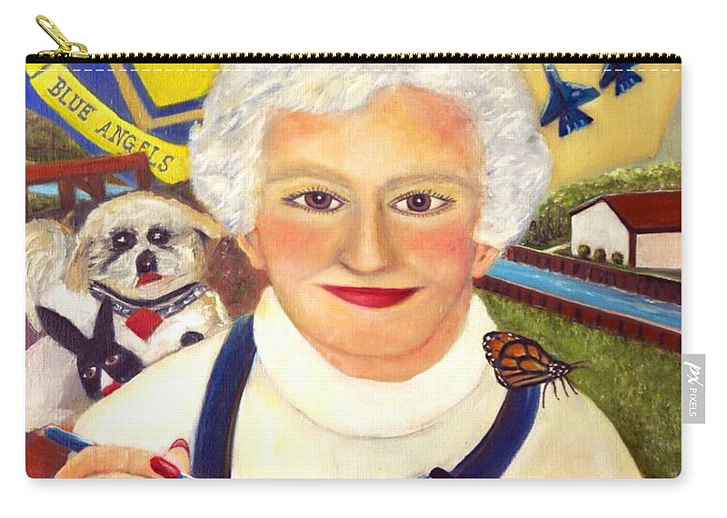Artist At Work Zip Pouch featuring the painting Artist at Work Portrait of Mary Krupa by Bernadette Krupa