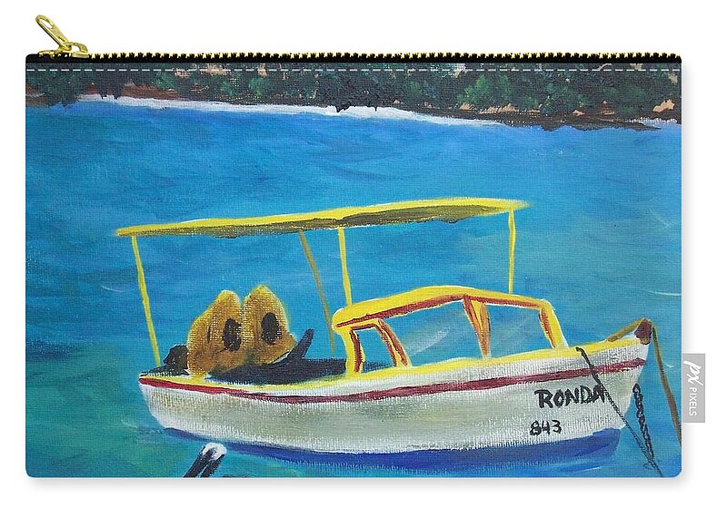 Seascape Zip Pouch featuring the painting Aruba Fishing Boat by Kathie Camara