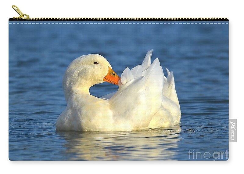 Duck Zip Pouch featuring the photograph As White As Snow by Kathy Baccari