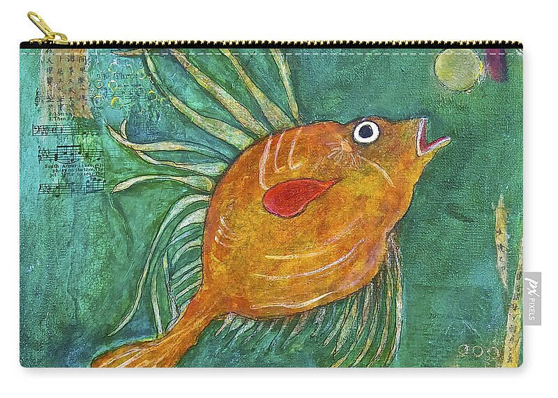 Asian Fish Zip Pouch featuring the mixed media Asian Fish by Bellesouth Studio