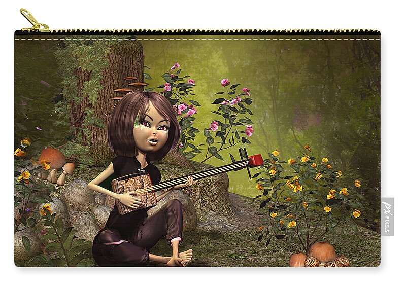 Asian Lady In The Woods Zip Pouch featuring the digital art Asian Lady in the woods by John Junek
