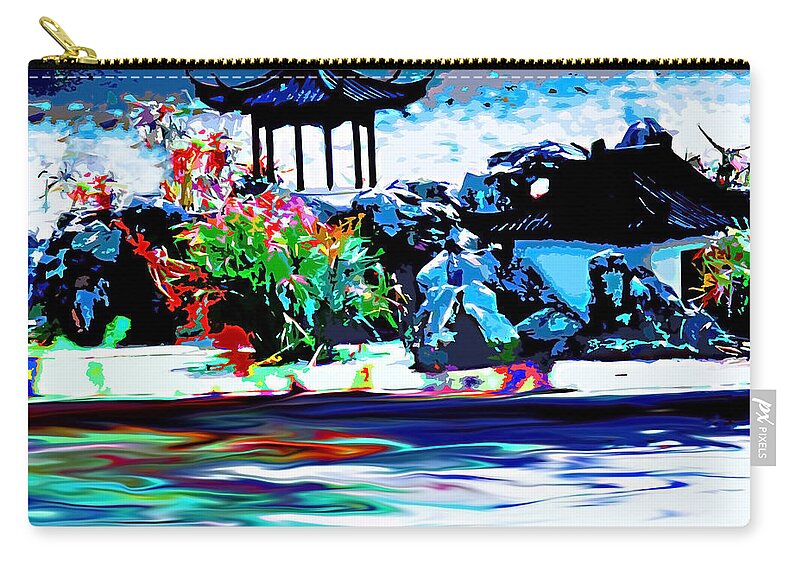 China Zip Pouch featuring the painting Asian Waterside Living by CHAZ Daugherty