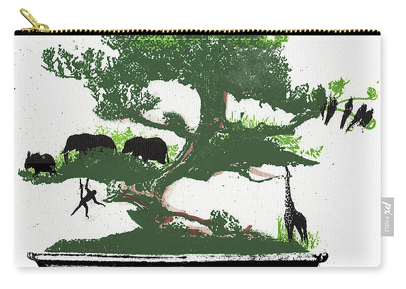 Advancement Zip Pouch featuring the photograph Assorted Animals In Bonsai Tree by Ikon Ikon Images