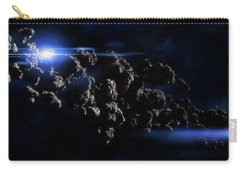 Outdoors Zip Pouch featuring the digital art Asteroids Field In Deep Space by Maciej Frolow