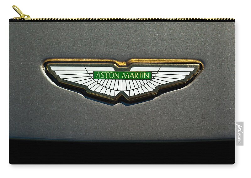 Aston Martin Logos Zip Pouch featuring the photograph Aston Martin Emblem by Jill Reger