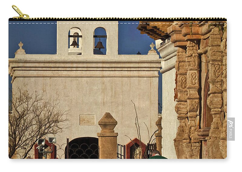 Mission San Javier Del Bac Zip Pouch featuring the photograph At His Service by Priscilla Burgers