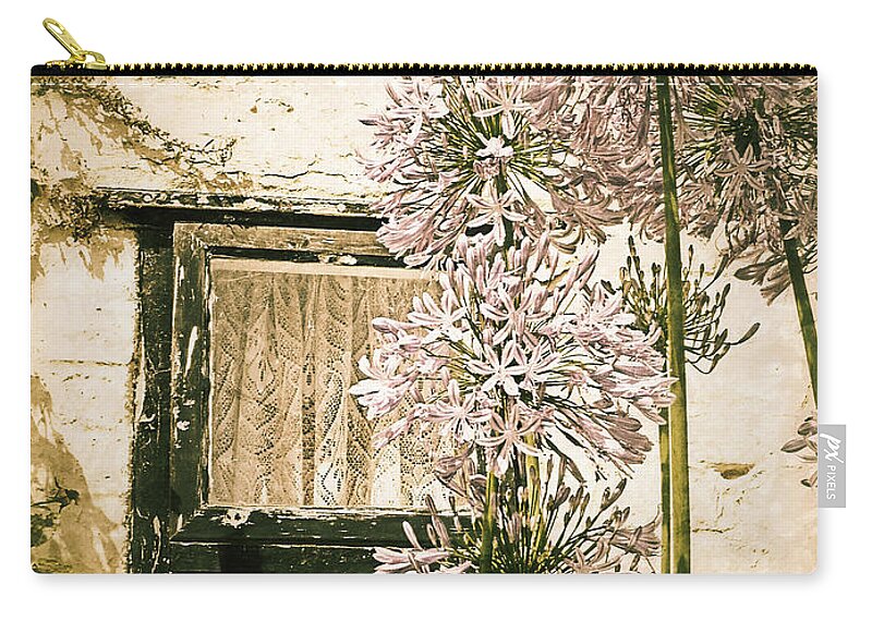 Connie Handscomb Zip Pouch featuring the photograph At The Cottage Window by Connie Handscomb