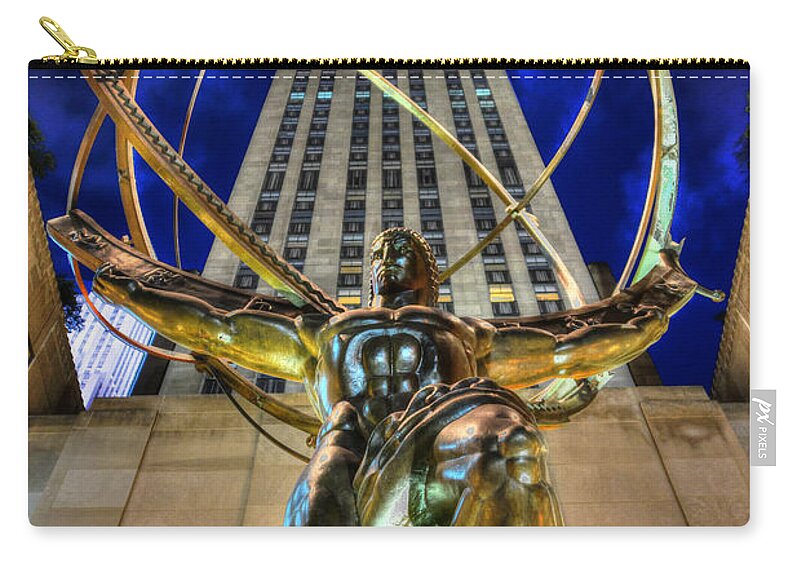 Atlas Zip Pouch featuring the photograph Atlas Statue at Rockefeller Center by Randy Aveille