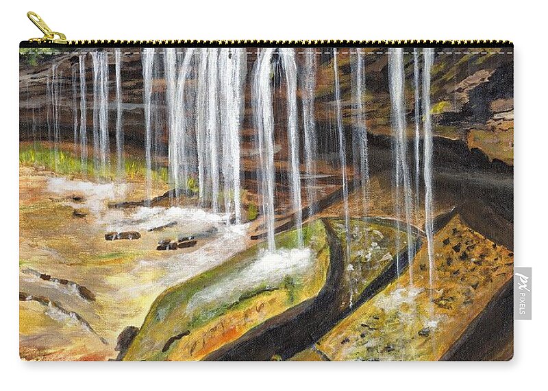 Timothy Hacker Zip Pouch featuring the painting Au Train Falls Painting by Timothy Hacker