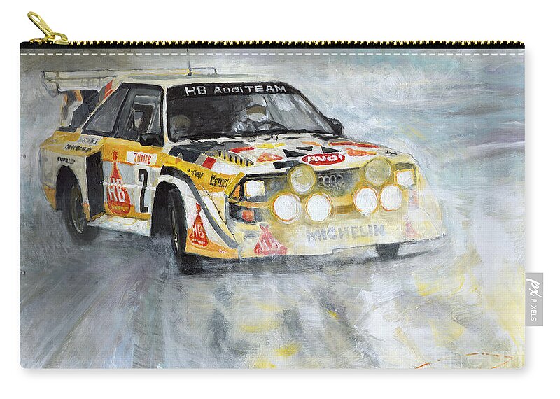 Acrilic On Canvas Zip Pouch featuring the painting 1985 Audi Quattro S1 by Yuriy Shevchuk