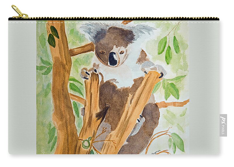 Animal Zip Pouch featuring the painting Koala in a gum tree by Elvira Ingram