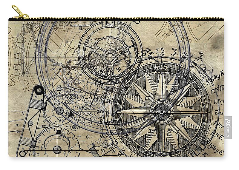 Steampunk Zip Pouch featuring the painting AutoWheel II by James Hill