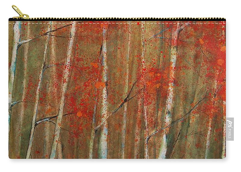 Birch Trees Carry-all Pouch featuring the painting Autumn Birch by Jani Freimann