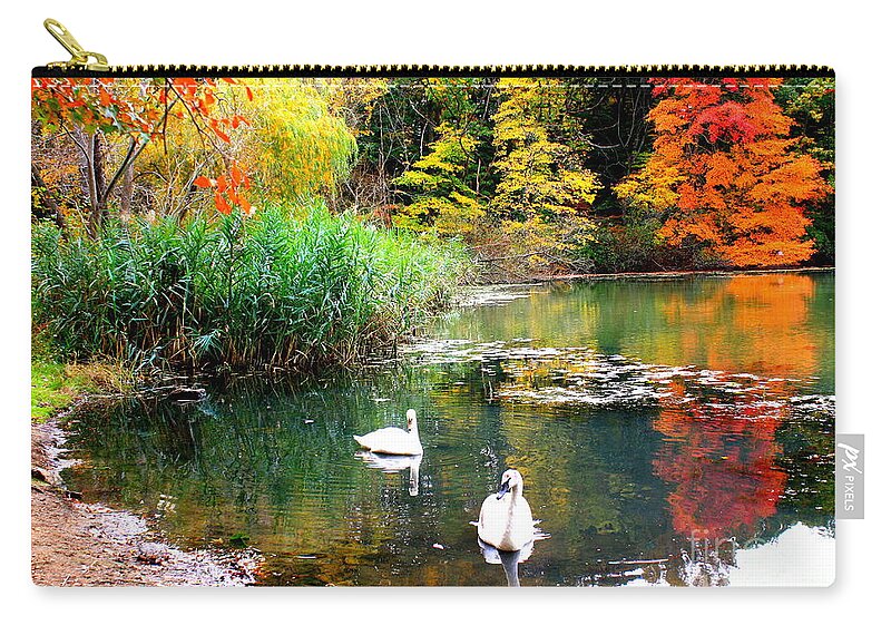 Autumn Zip Pouch featuring the photograph Autumn by the Swan Lake by Dora Sofia Caputo