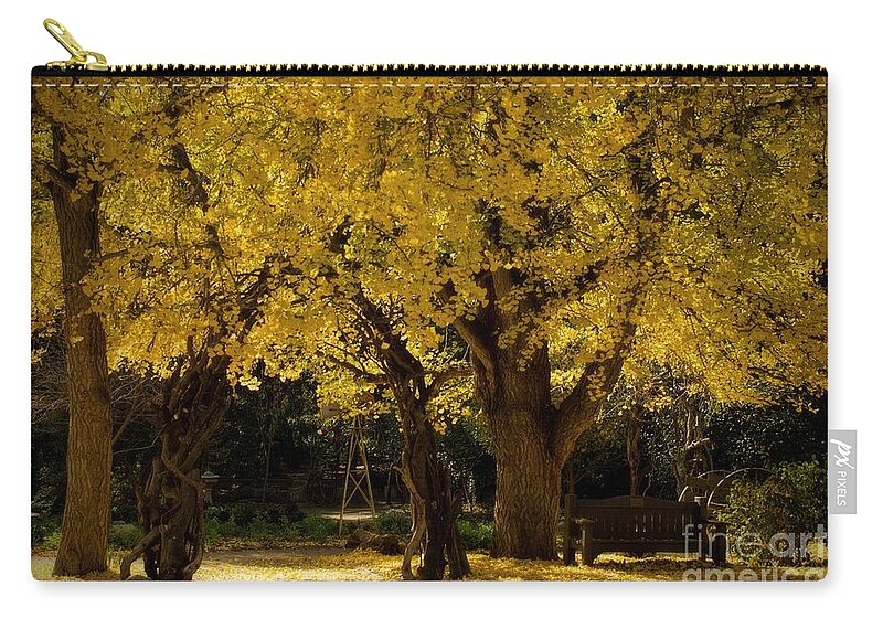 Trees Zip Pouch featuring the photograph Autumn Garden by Peggy Hughes
