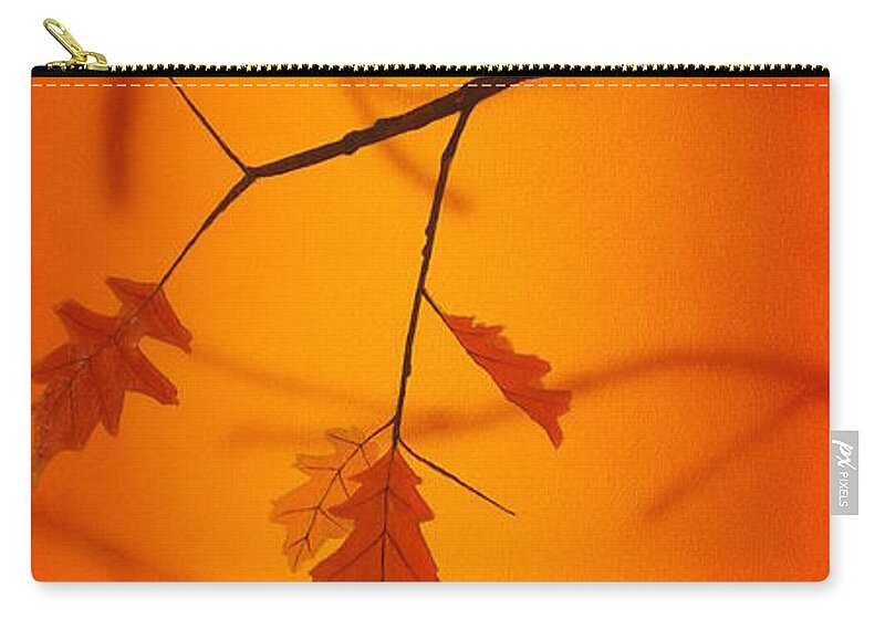 Nature Oak Leaf Branch Orange Red Russet Tree Glow Depth Calm Serene Forest Zip Pouch featuring the painting Autumn by Guy Pettingell