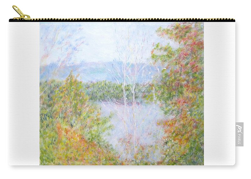 Impressionism Zip Pouch featuring the painting Autumn By the Lake in New Hampshire by Glenda Crigger