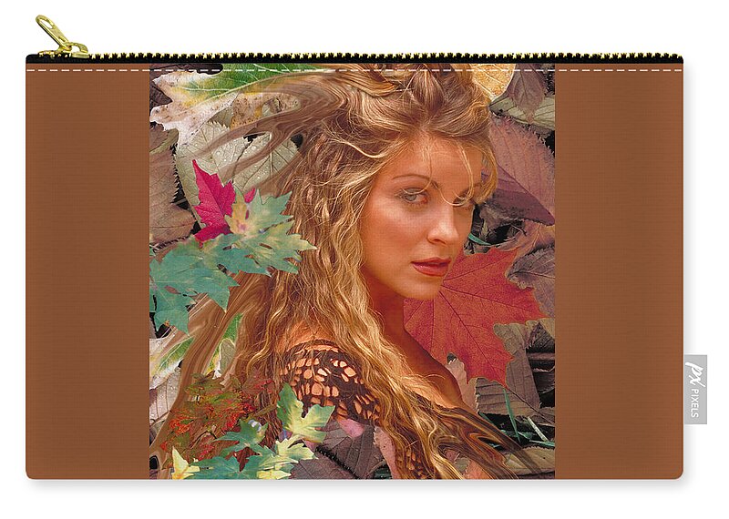 Autumn Zip Pouch featuring the digital art Autumn Lady by Lisa Yount