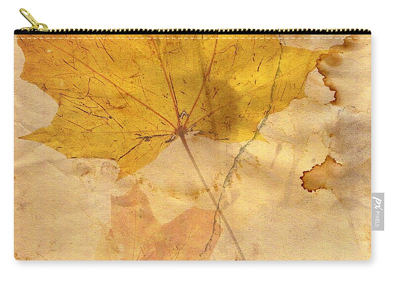Detail Zip Pouch featuring the digital art Autumn Leaf In Grunge Style by Michal Boubin