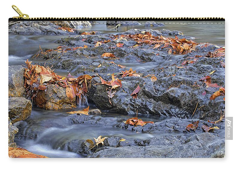 Arkansas Zip Pouch featuring the photograph Autumn Leaves at Little Missouri Falls - Arkansas - Waterfall by Jason Politte