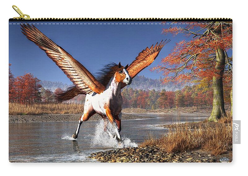 Pegasus Zip Pouch featuring the digital art Autumn Pegasus by Daniel Eskridge