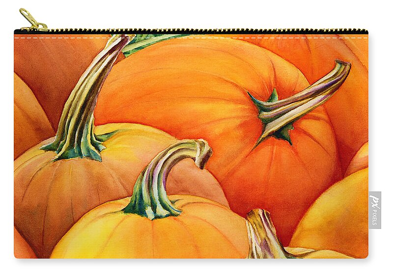 Autumn Pumpkins Zip Pouch featuring the painting Autumn Pumpkins by Hailey E Herrera