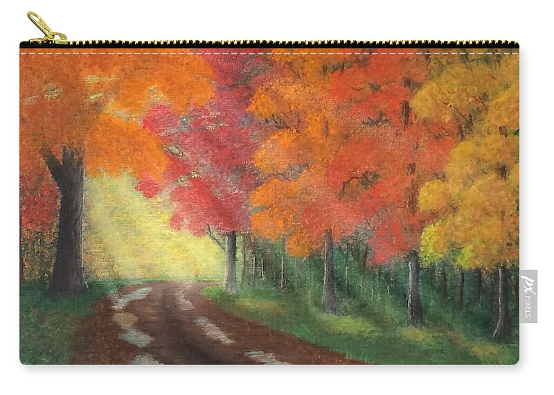 Landscape Zip Pouch featuring the painting Autumn Road by Marlene Little