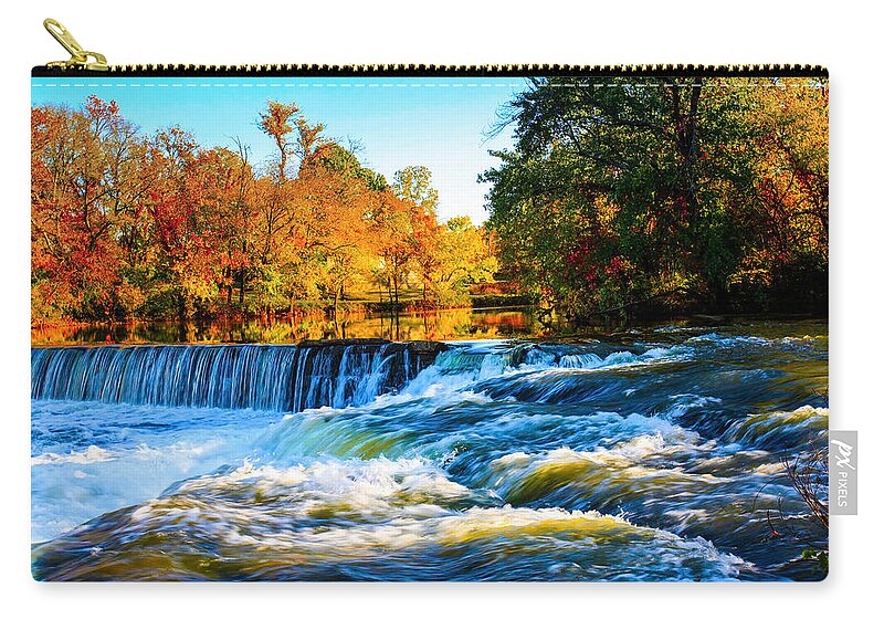 Amazing Autumn Flowing Waterfalls On The Tennessee Stones River Zip Pouch featuring the photograph Amazing Autumn Flowing Waterfalls On The River by Jerry Cowart