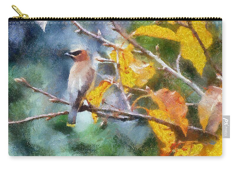 Cedar Waxwing Zip Pouch featuring the photograph Autumn Waxwing by Kerri Farley