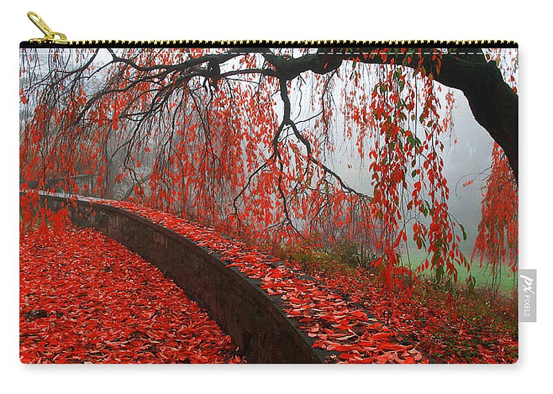 Tree Zip Pouch featuring the digital art Autumnal Red by Bruce Rolff