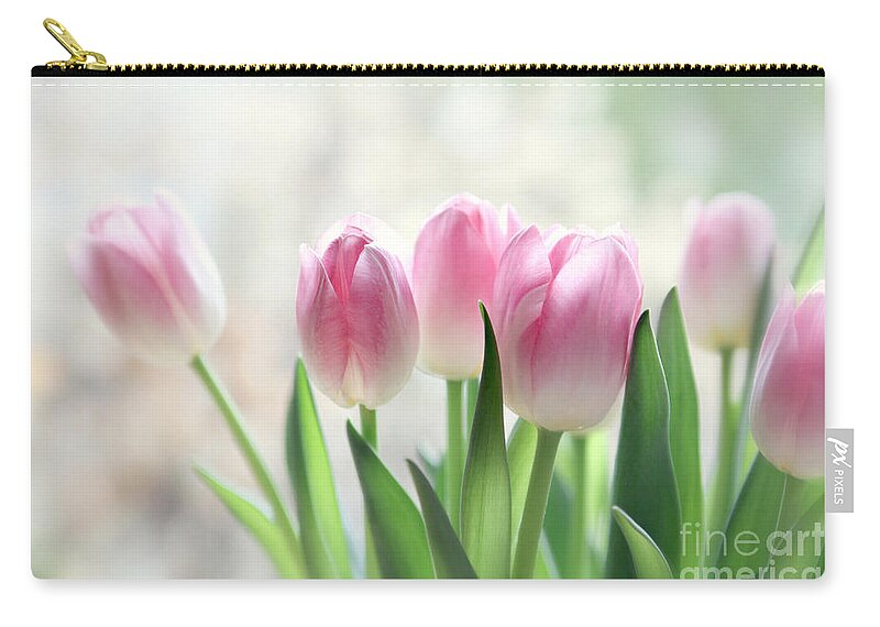 Tulips Zip Pouch featuring the photograph Awakening- Pale Pink Tulips by Sylvia Cook