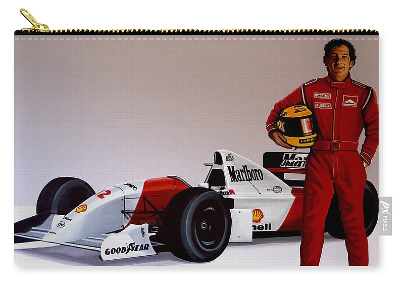 Ayrton Senna Carry-all Pouch featuring the painting Ayrton Senna by Paul Meijering