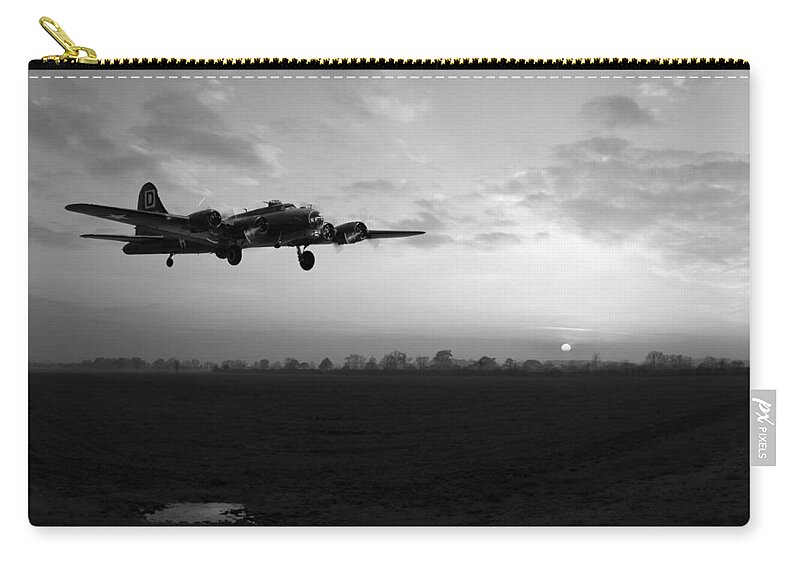 B-17 Zip Pouch featuring the photograph B-17 home late black and white version by Gary Eason