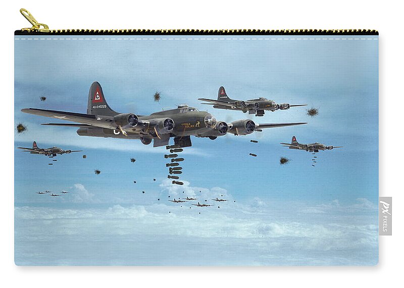 Aircraft Zip Pouch featuring the photograph B17 - Mighty 8th Arrives by Pat Speirs