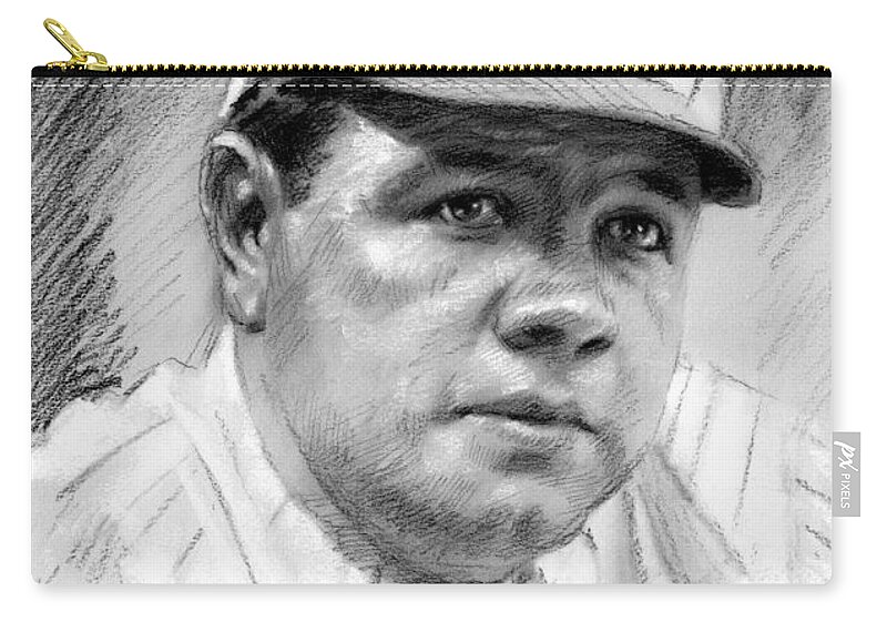 Baseball Player Zip Pouch featuring the drawing Babe Ruth by Viola El