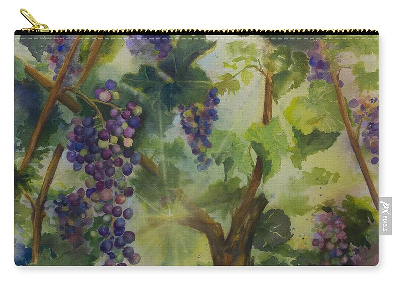 Grapes In Clusters Zip Pouch featuring the painting Baby Cabernets in Sunlight by Maria Hunt