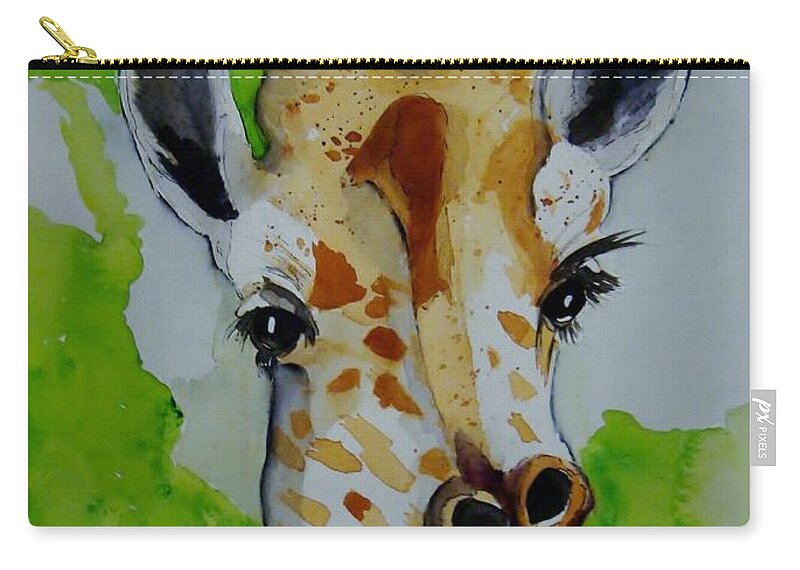 Giraffes Zip Pouch featuring the painting Baby Giraffe by Marcia Breznay