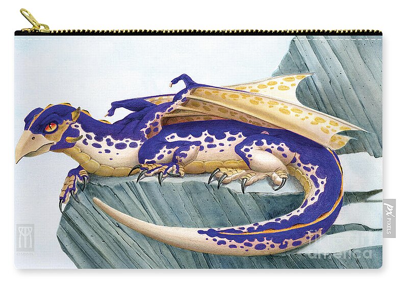 Dragon Zip Pouch featuring the digital art Baby Lapis Spotted Dragon by Melissa A Benson