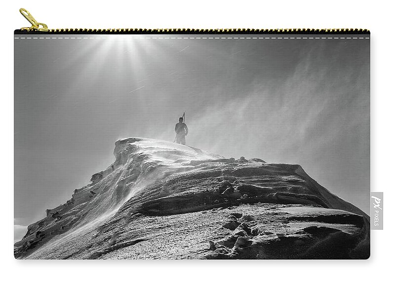 Scenics Zip Pouch featuring the photograph Back Country Skier Reaching The Top Of by Vichot